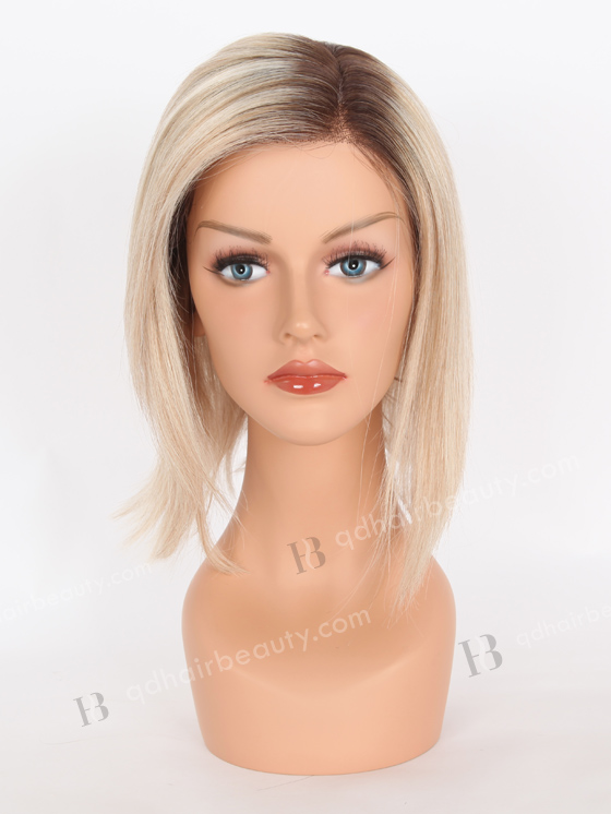 In Stock European Virgin Hair 8" BOB Straight T3/8#/T3/white Blended with T3/white Highlights Color Lace Front Silk Top Glueless Wig GLL-08056